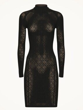 NWT Simkhai x Wolford Warp Knit Logo Long Sleeve Mini Dress Black Size Medium